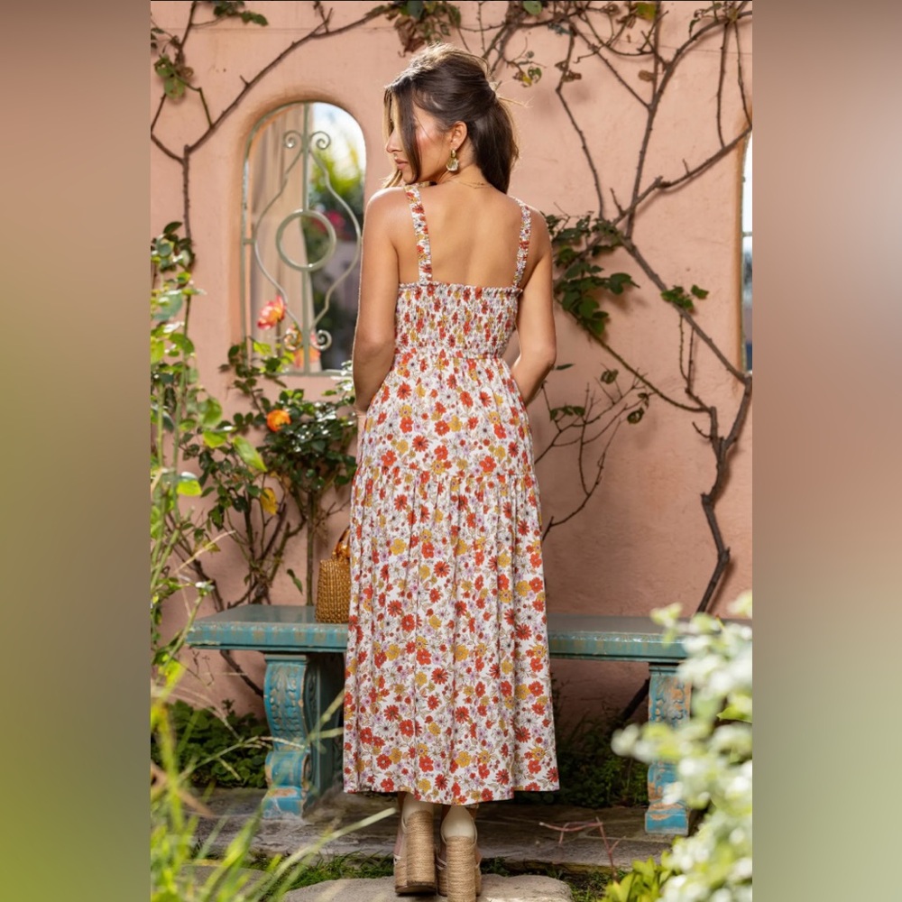 Cupshe Floral Maxi Dress - White and Orange - Picture 3 of 9